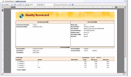 Quality Scorecard Report