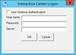 Interaction Center Logon dialog box Interaction Center Logon dialog box