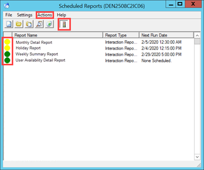Scheduled Reports window - activate report Scheduled Reports window - activate report
