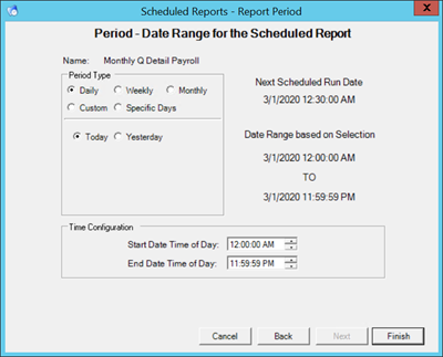 Scheduled Reports - Report Period page Scheduled Reports - Report Period page