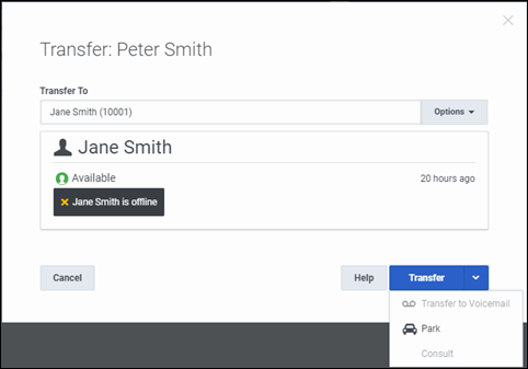 Interaction Connect Help - Transfer Dialog Box