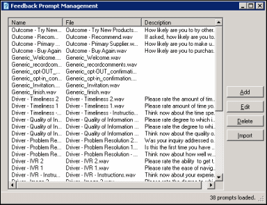 Feedback Prompt Management dialog Feedback Prompt Management dialog