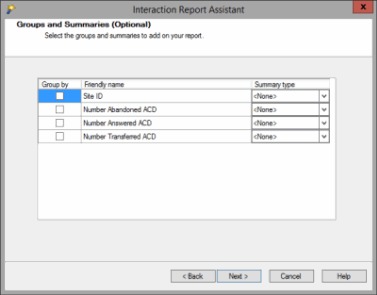 Groups and Summaries dialog