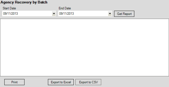 Agency Recovery by Batch pane Agency Recovery by Batch pane