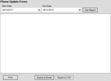 Phone Update Errors pane Phone Update Errors pane