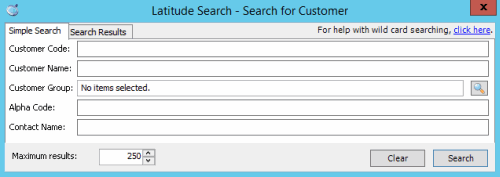 Search for Customer dialog box