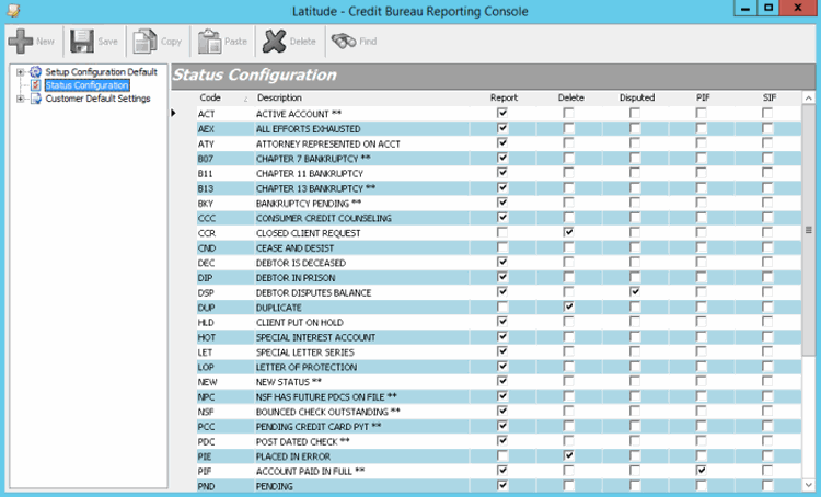 Status Configuration pane