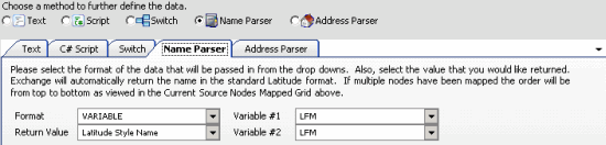 Define Destination Field Value dialog box - Name Parser tab