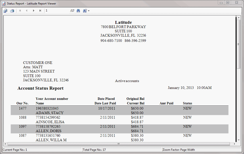 Account Status Report sample