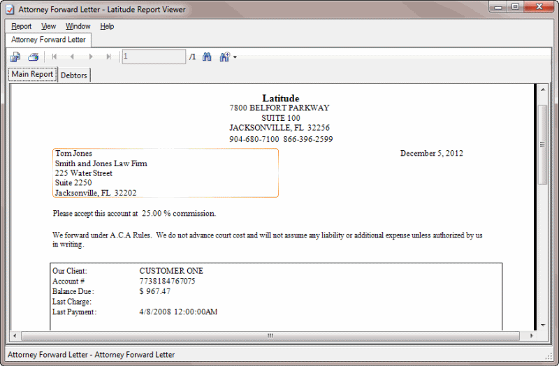 Latitude Report Viewer window Latitude Report Viewer window