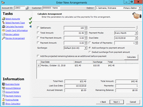 Enter New Arrangements window - Calculate Arrangement page - Normal mode
