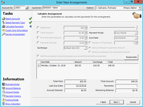 Enter New Arrangements window - Calculate Arrangement page - Normal mode
