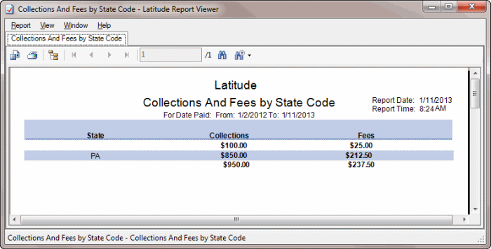 Latitude Help - Generate a Collections and Fees by State Code Report