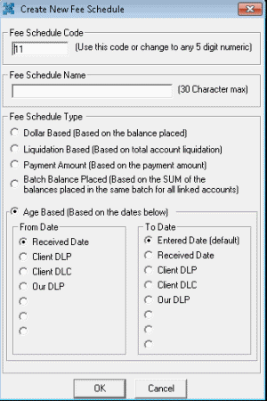 Create New Fee Schedule dialog box Create New Fee Schedule dialog box