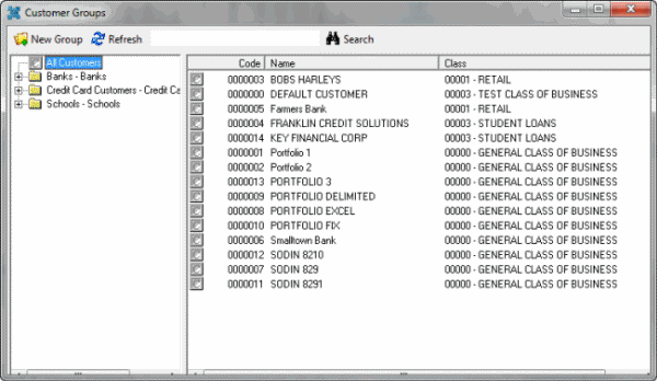 Customer Groups dialog box