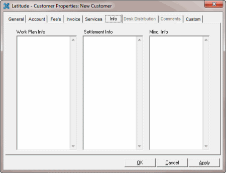 Latitude - Customer Properties dialog box - Info tab Latitude - Customer Properties dialog box - Info tab