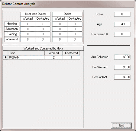 Debtor Contact Analysis dialog box