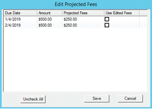 Edit Projected Fees dialog box