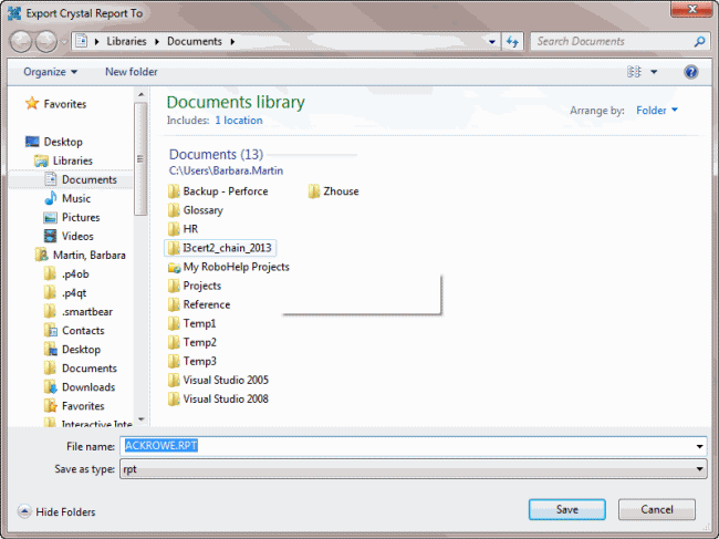 Export Crystal Report To dialog box