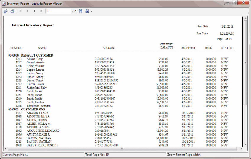 Internal Inventory Report sample