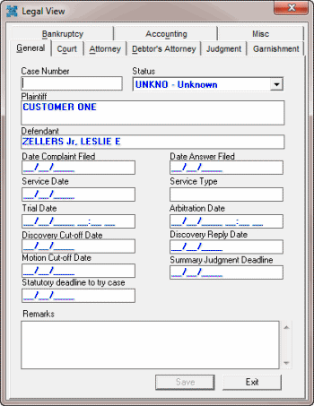 Legal View dialog box - General tab