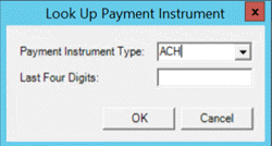 Look Up Payment Instrument dialog box Look Up Payment Instrument dialog box