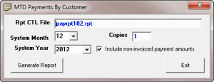 MTD Payments by Customer dialog box