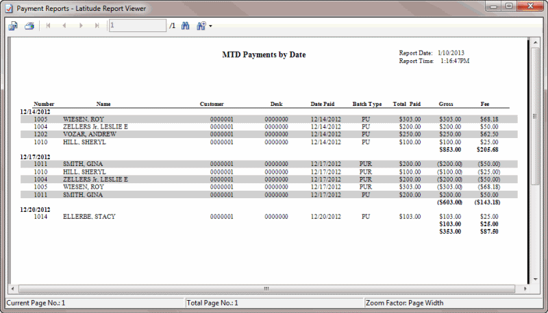 MTD Payments by Date report sample