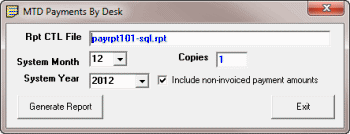 MTD Payments by Desk dialog box