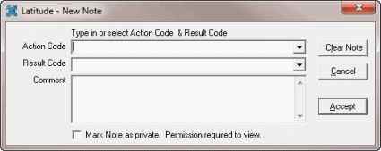 Latitude - New Note dialog box