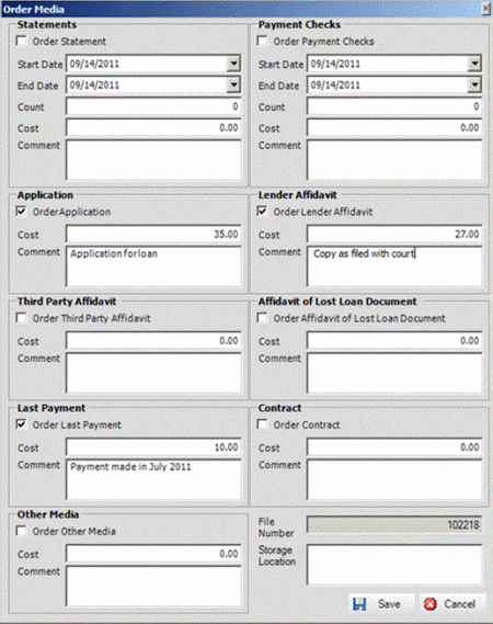 Order Media dialog box Order Media dialog box