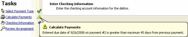 Payment arrangement warning