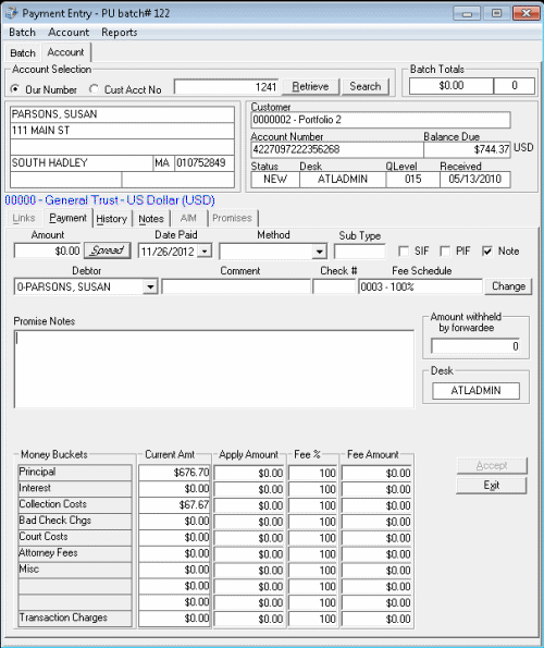 Payment Entry window - Account tab - Payment tab Payment Entry window - Account tab - Payment tab