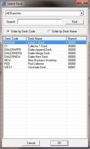 Select Desk dialog box