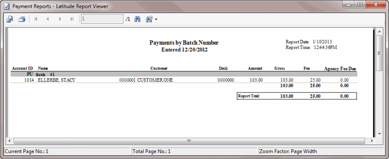 Payments by Batch Number report sample