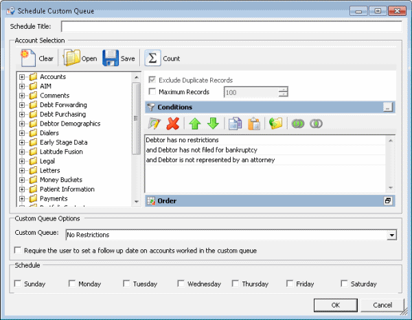 Schedule Custom Queue window Schedule Custom Queue window