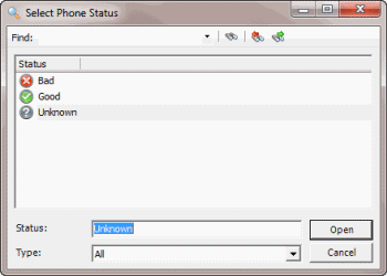 Select Phone Status dialog box Select Phone Status dialog box