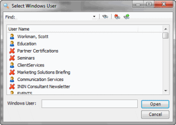 Select Windows User dialog box Select Windows User dialog box