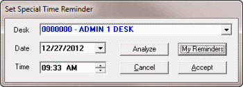 Set Special Timed Reminder dialog box