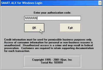 SmartALX for Windows Login window