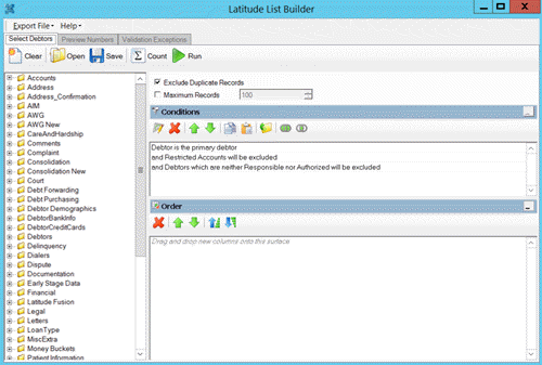 Latitude List Builder window Latitude List Builder window