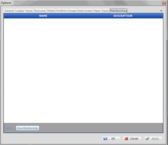 Options window - Memberships tab