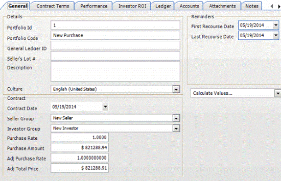 General tab - purchase