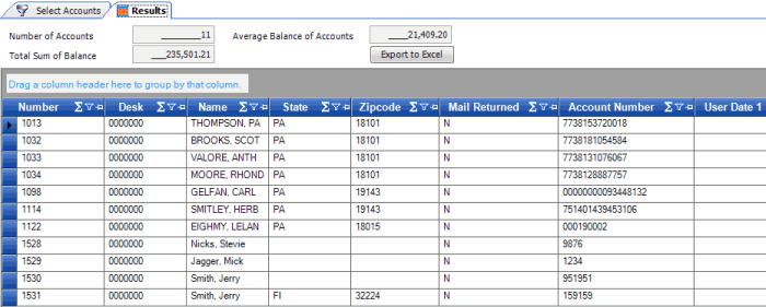 Query results tab