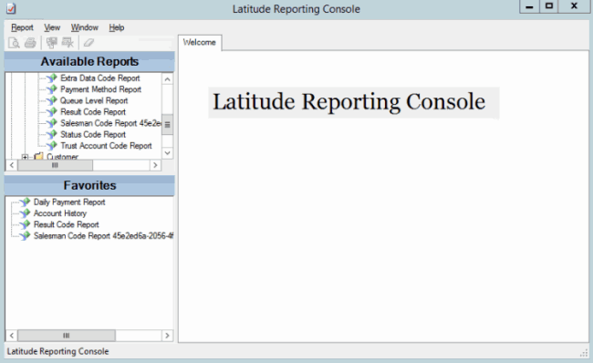 Reporting Console window - Report tab Reporting Console window - Report tab