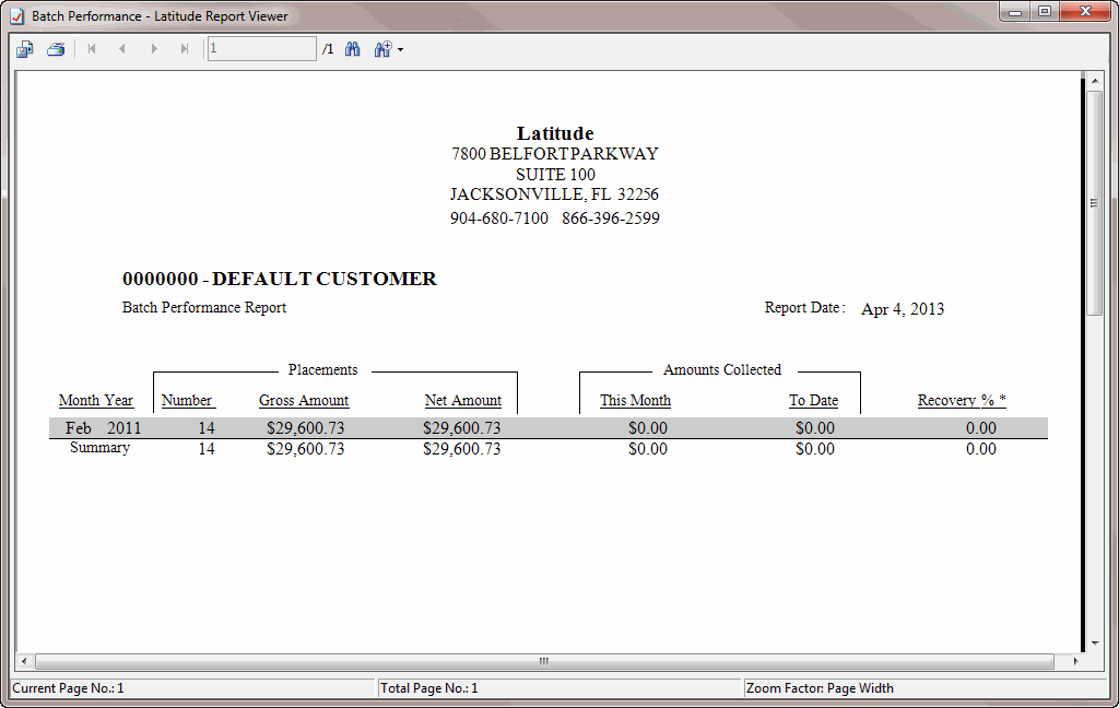 Latitude Report Viewer window Latitude Report Viewer window