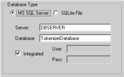 Secure CC Storage Configurator window - Database Type section Secure CC Storage Configurator window - Database Type section