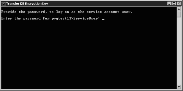 Transfer DB Encryption Key window Transfer DB Encryption Key window