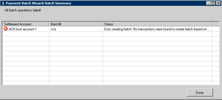 Payment Batch Wizard: Batch Summary window