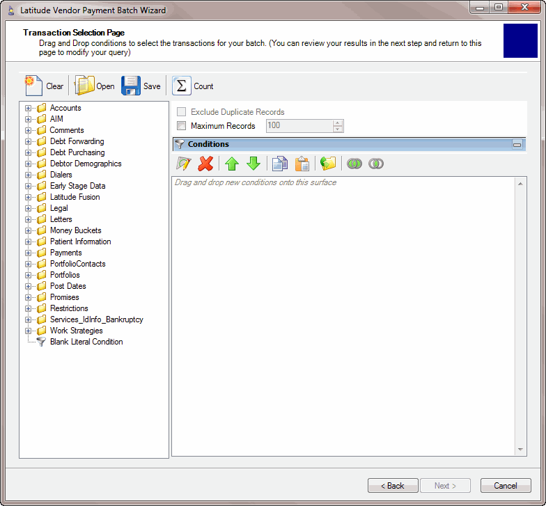 Transaction Selection Page